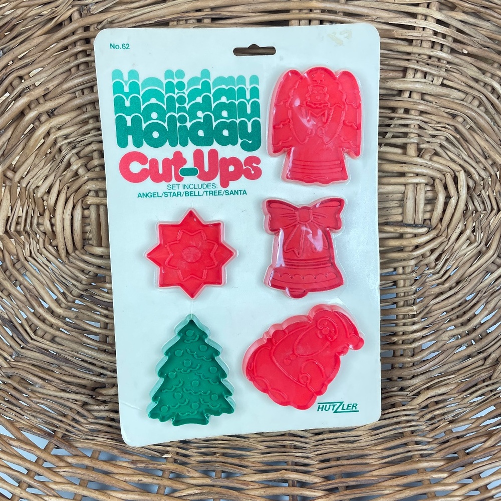 Vintage HUTZLER Holiday Cut-Ups Plastic Cookie Cutter Set NOS Christmas